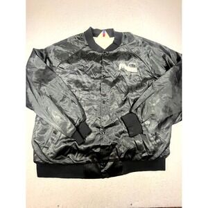 VTG West Ark Satin Bomber Jacket Mens 3XL Black Ribbed Montana Jaycees Graphic